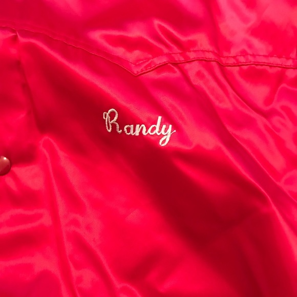 VINTAGE RED SATIN POLY JACKET 2XL. STITCHING 4. A RANCH FALL - Picture 3 of 7